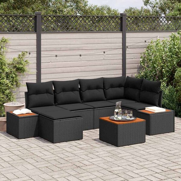 VidaXL Kerti Kanapé Szett párnával tárolóval 7 pcs Fekete Polyrattan