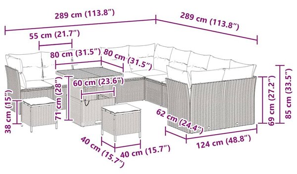 VidaXL Kerti Kanapé Szett 13 db Szürke polirattan