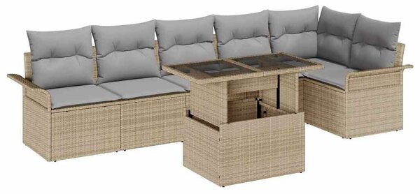 VidaXL Kerti Kanapé Szett párnával tárolóval 7 pcs Bézs Poli rattan