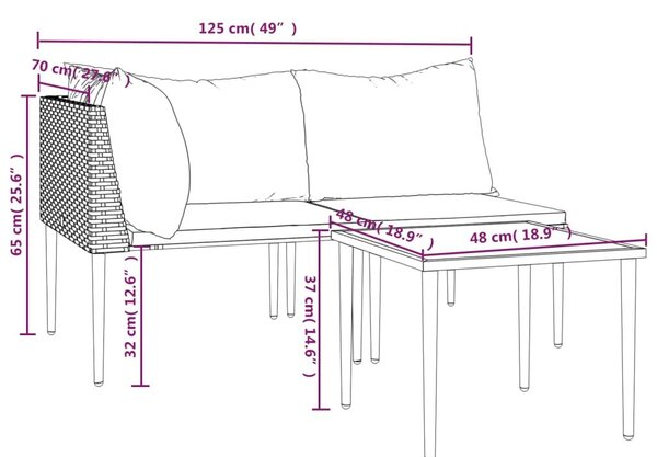 VidaXL 3 részes szürke polyrattan kerti ülőgarnitúra párnákkal