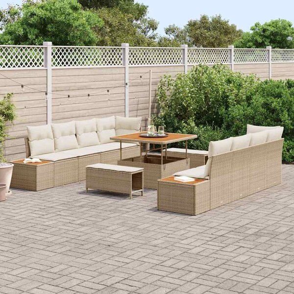 VidaXL Kerti Kanapé Szett párnával tárolóval 11 pcs Bézs Poli rattan