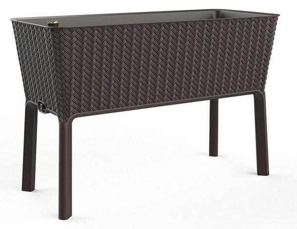 Splendor megemelt műanyag kerti virágláda 120l fonott rattan whiskey barna