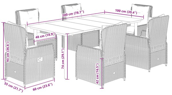 VidaXL 7 részes bézs polyrattan kerti étkezőgarnitúra párnákkal