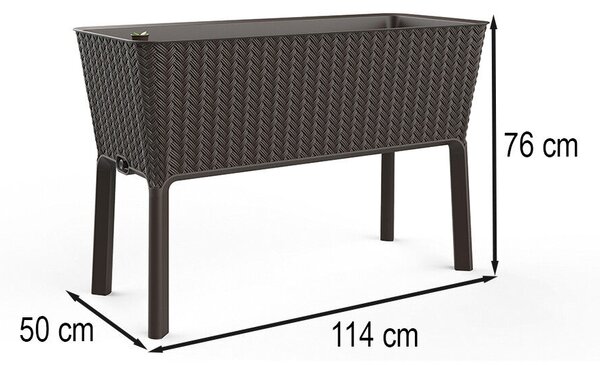 Splendor megemelt műanyag kerti virágláda 120l fonott rattan whiskey barna