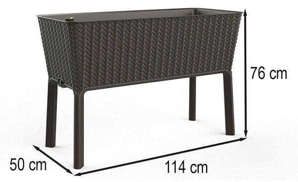 Splendor megemelt műanyag kerti virágláda 120l fonott rattan whiskey barna