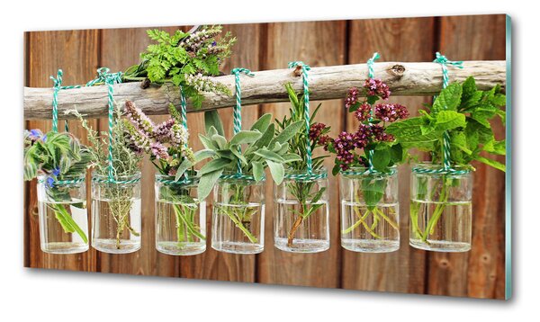 Konyhai falburkoló panel Herbs a tégelyek