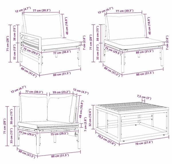 Kerti Kanapé Szett 8 pcs Antracitszürke Acél
