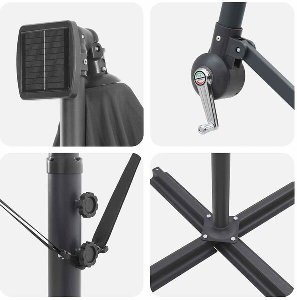 Kéttámaszos bannána napernyő Antracit 294 x 294 x 248 cm