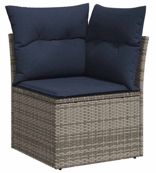 9 részes szürke polyrattan akácfa kerti ülőgarnitúra párnákkal