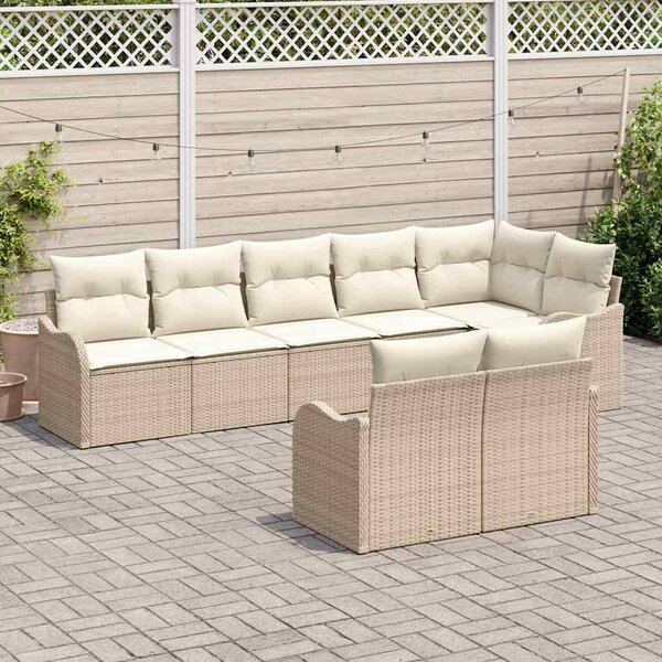 Kerti Kanapé Szett párnával 8 pcs Bézs és fehér Poli rattan