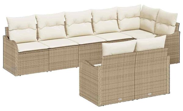 Kerti Kanapé Szett párnával 8 pcs Bézs és fehér Poli rattan