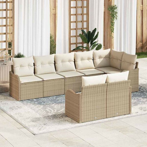 Kerti Kanapé Szett párnával 8 pcs Bézs és fehér Poli rattan