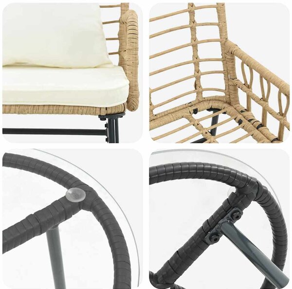 Kert étkező szett 3 pcs Barna Fekete Krém Poli rattan és acél
