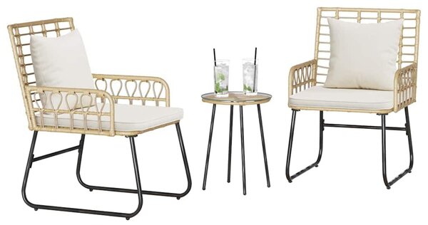 Kert étkező szett 3 pcs Barna Fekete Krém Poli rattan és acél