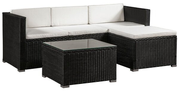 Punta Cana M Lounge műrattan kerti sarokgarnitúra fekete-bézs 200155