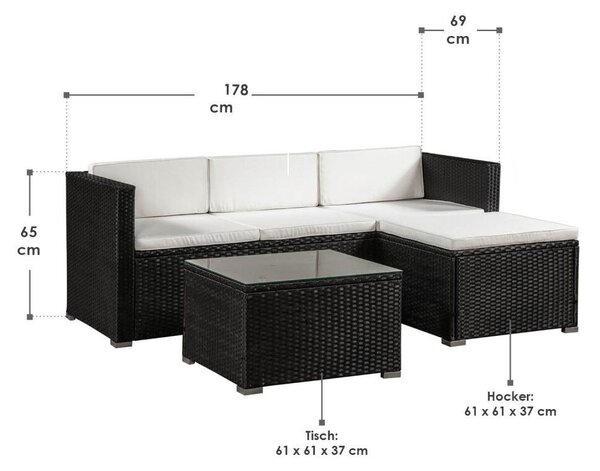 Punta Cana M Lounge műrattan kerti sarokgarnitúra fekete-bézs 200155