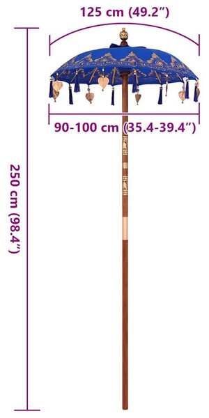 Balinéz Napernyő Kék (90-100) x 260 cm Pamut és tömör fa