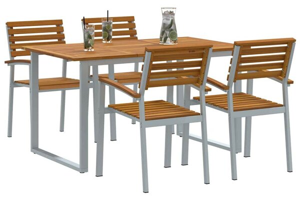 Kert étkező szett 5 pcs Szürke és barna tömör akácfa