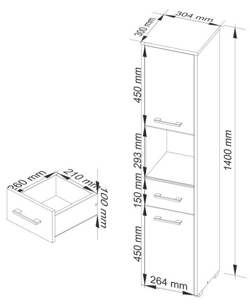 AKORD FIN Fürdőszobai Álló Szekrény Artisan Tölgy-Fehér 140cm