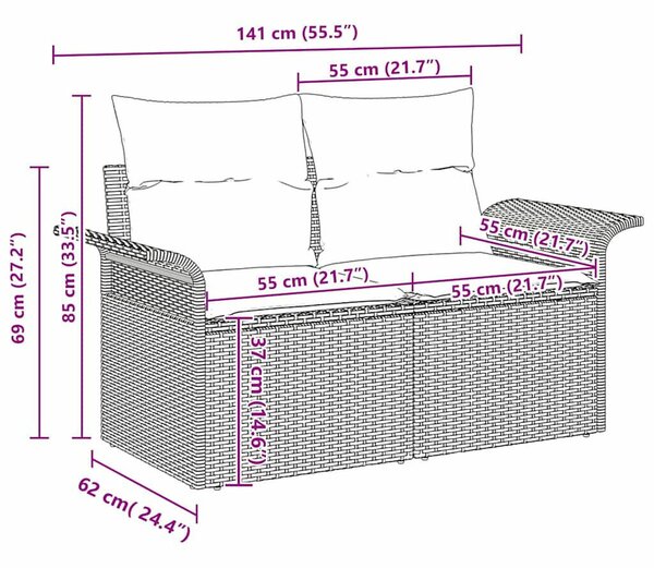 VidaXL Kerti Kanapé Szett párnával 5 pcs Barna polirattan