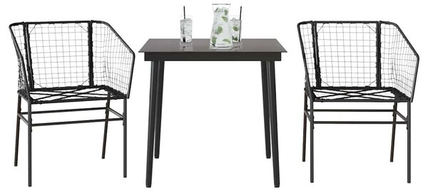 VidaXL 3 részes fekete polyrattan üveg kerti étkezőgarnitúra