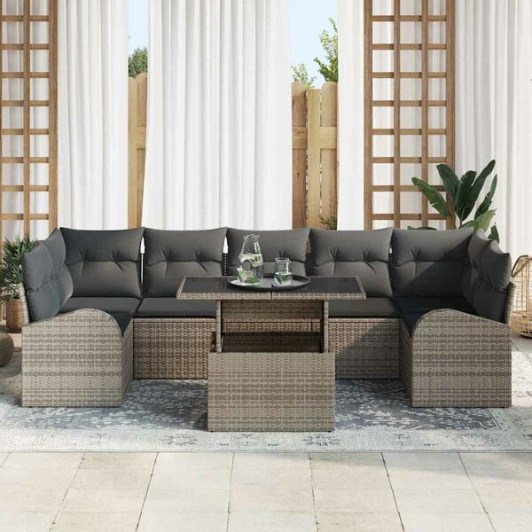 VidaXL Kerti Kanapé Szett párnával tárolóval 8 pcs Szürke Poly Rattan