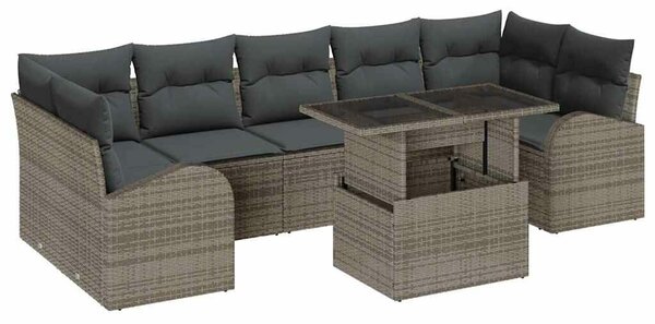 VidaXL Kerti Kanapé Szett párnával tárolóval 8 pcs Szürke Poly Rattan