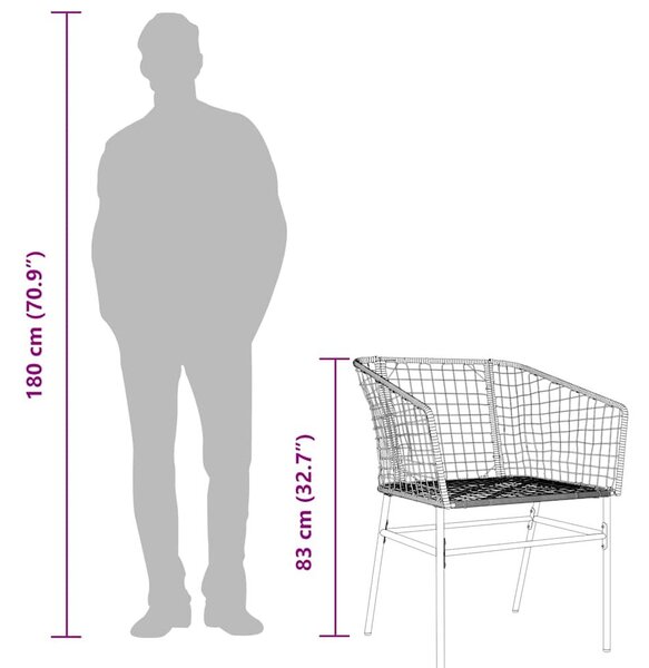 VidaXL 3 részes fekete polyrattan üveg kerti étkezőgarnitúra