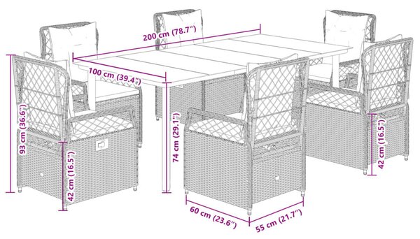 VidaXL 7 részes bézs polyrattan kerti étkezőgarnitúra párnákkal