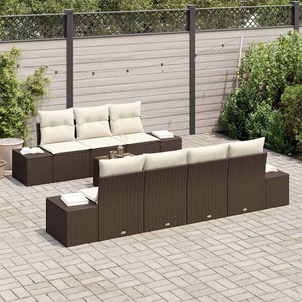 VidaXL Kerti Kanapé Szett párnával 8 pcs Barna polirattan