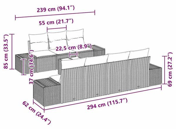 VidaXL Kerti Kanapé Szett párnával 8 pcs Barna polirattan