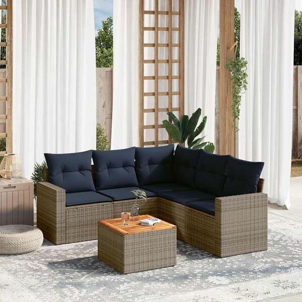 VidaXL 6 részes szürke polyrattan kerti ülőgarnitúra párnával