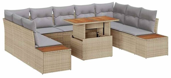 VidaXL Kert étkező szett párnával 10 pcs Barna és szürke