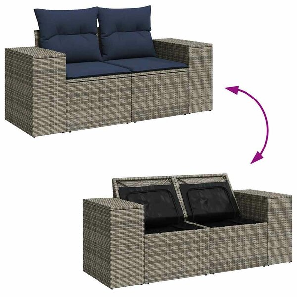 VidaXL 8 részes szürke polyrattan kerti ülőgarnitúra párnákkal
