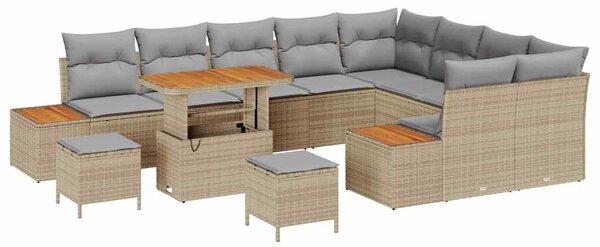 VidaXL Kerti Kanapé Szett párnával tárolóval 12 pcs Bézs Poli rattan