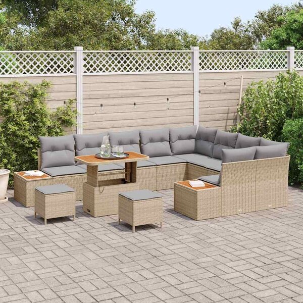 VidaXL Kerti Kanapé Szett párnával tárolóval 12 pcs Bézs Poli rattan