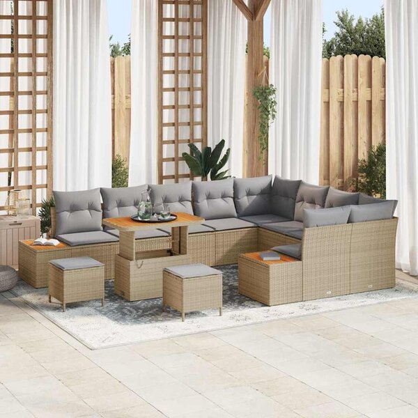 VidaXL Kerti Kanapé Szett párnával tárolóval 12 pcs Bézs Poli rattan