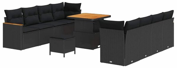 VidaXL Kerti Kanapé Szett párnával 12 pcs Fekete polirattan