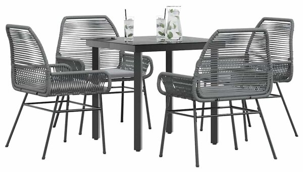VidaXL 5 részes szürke polyrattan üveg kerti étkezőgarnitúra párnával