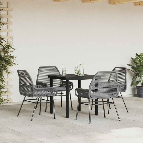 VidaXL 5 részes szürke polyrattan üveg kerti étkezőgarnitúra párnával