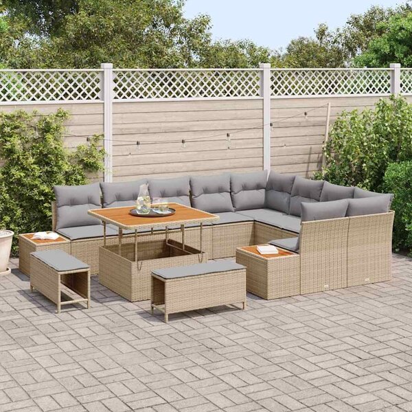 VidaXL Kerti Kanapé Szett párnával tárolóval 12 pcs Bézs Poli rattan