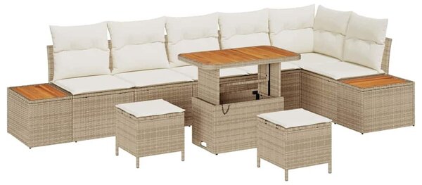 VidaXL Kerti Kanapé Szett párnával tárolóval 9 pcs Bézs Poli rattan