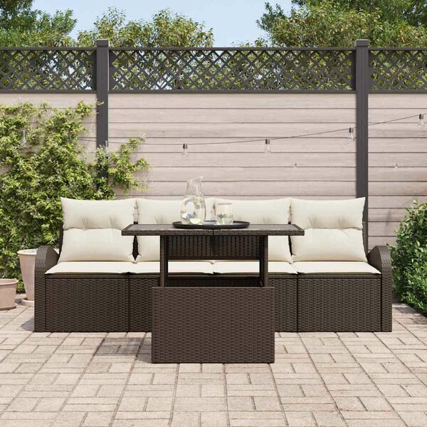 VidaXL Kerti Kanapé Szett párnával párnával 5 pcs Barna Poly Rattan