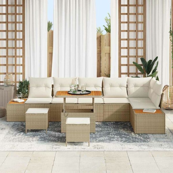 VidaXL Kerti Kanapé Szett párnával tárolóval 9 pcs Bézs Poli rattan