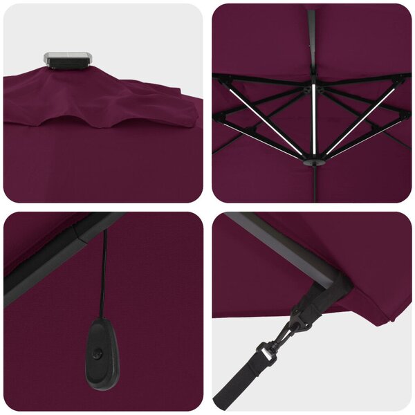 Konzolos Roma Napernyő LED-del Bordeaux Piros 352x251x265 cm Alumínium