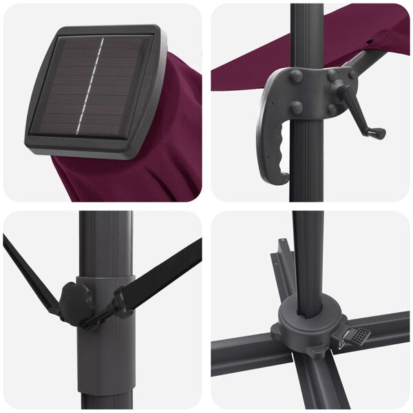 Konzolos Roma Napernyő LED-del Bordeaux Piros 352x251x265 cm Alumínium