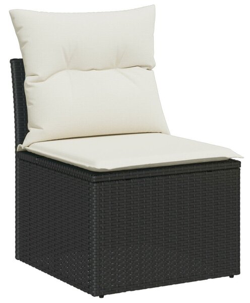 10 darabos Kerti Sofa Szett Párnákkal Fekete Poli Rattan Akáciából