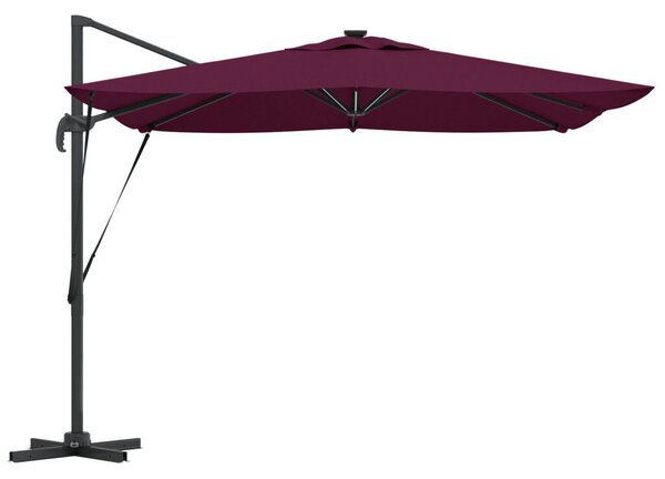 Cantilever Roma napernyő LED világítással, Bordeaux vörös, 286 x 285 x 270 cm alumínium