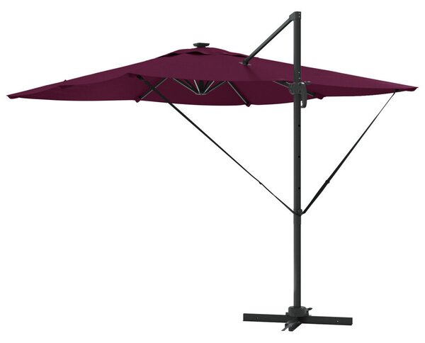 Cantilever Roma napernyő LED világítással, Bordeaux vörös, 286 x 285 x 270 cm alumínium