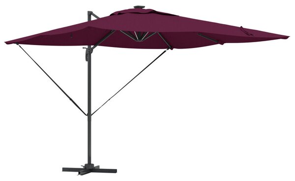 Cantilever Roma napernyő LED világítással, Bordeaux vörös, 286 x 285 x 270 cm alumínium